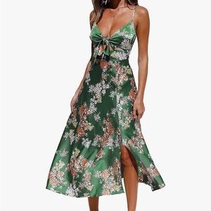 Chic Floral Green Midi Dress
